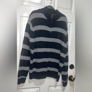 Chaps grey and black striped quarter zip sweater XL#preppy #golfwear